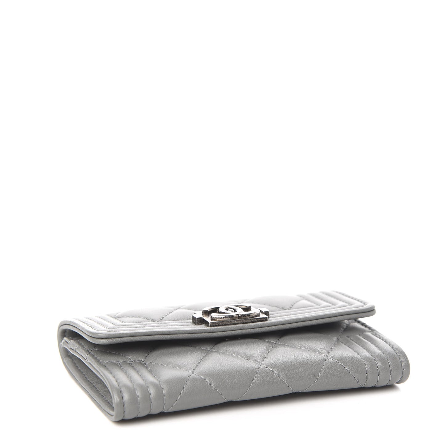 Lambskin Quilted Boy Card Holder Wallet Grey