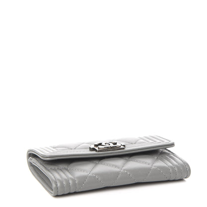 Chanel Lambskin Quilted Boy Card Holder Wallet Grey 3 of 7