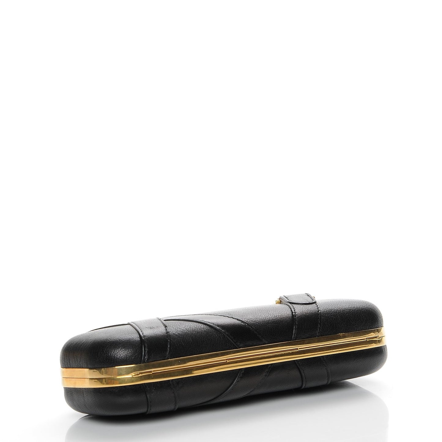 Nappa Buckle Skull Knuckle Box Clutch Black