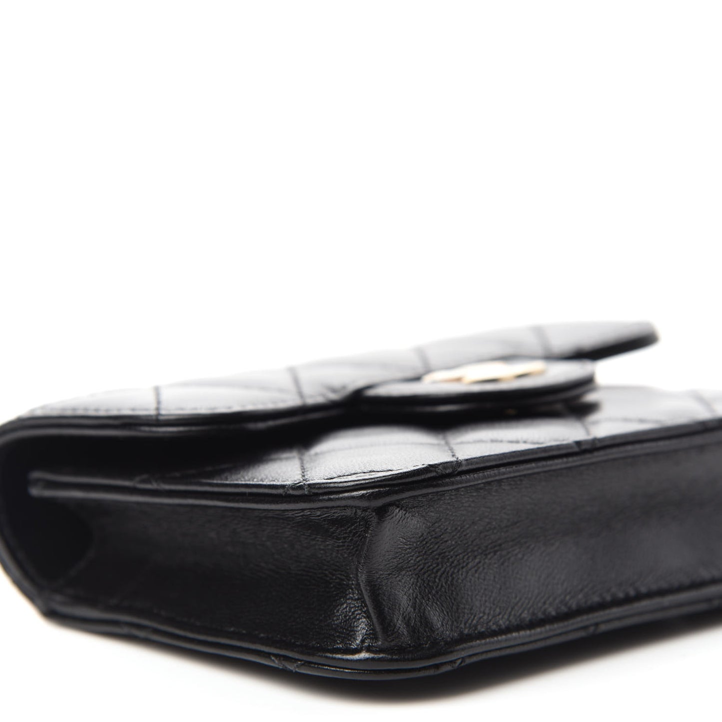Lambskin Quilted Top Handle Flap Coin Purse With Chain Black