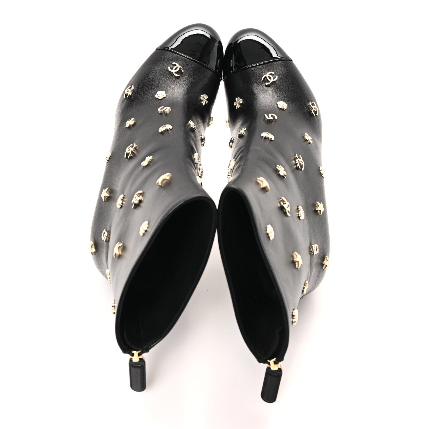 Chanel Lambskin Patent Cap Toe Charms Ankle Booties 38 Black 2 of 9
