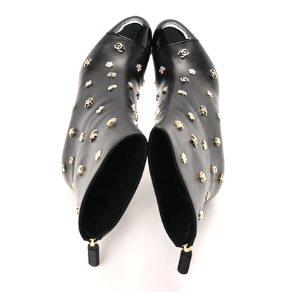 Chanel Lambskin Patent Cap Toe Charms Ankle Booties 38 Black 2 of 9