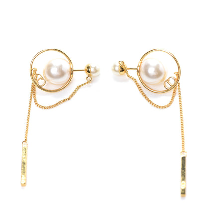 Christian Dior Pearl Tribales Dangle Chain Earrings Gold 1 of 3