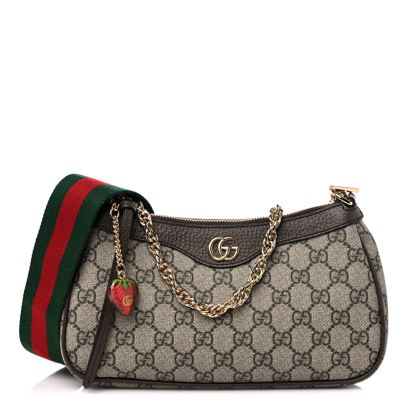GG Supreme Monogram Textured Dollar Calfskin Web Small Ophidia GG Handbag Beige Ebony New Acero