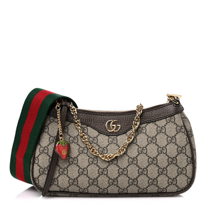 Gucci GG Supreme Monogram Textured Dollar Calfskin Web Small Ophidia GG Handbag Beige Ebony New Acero 1 of 9