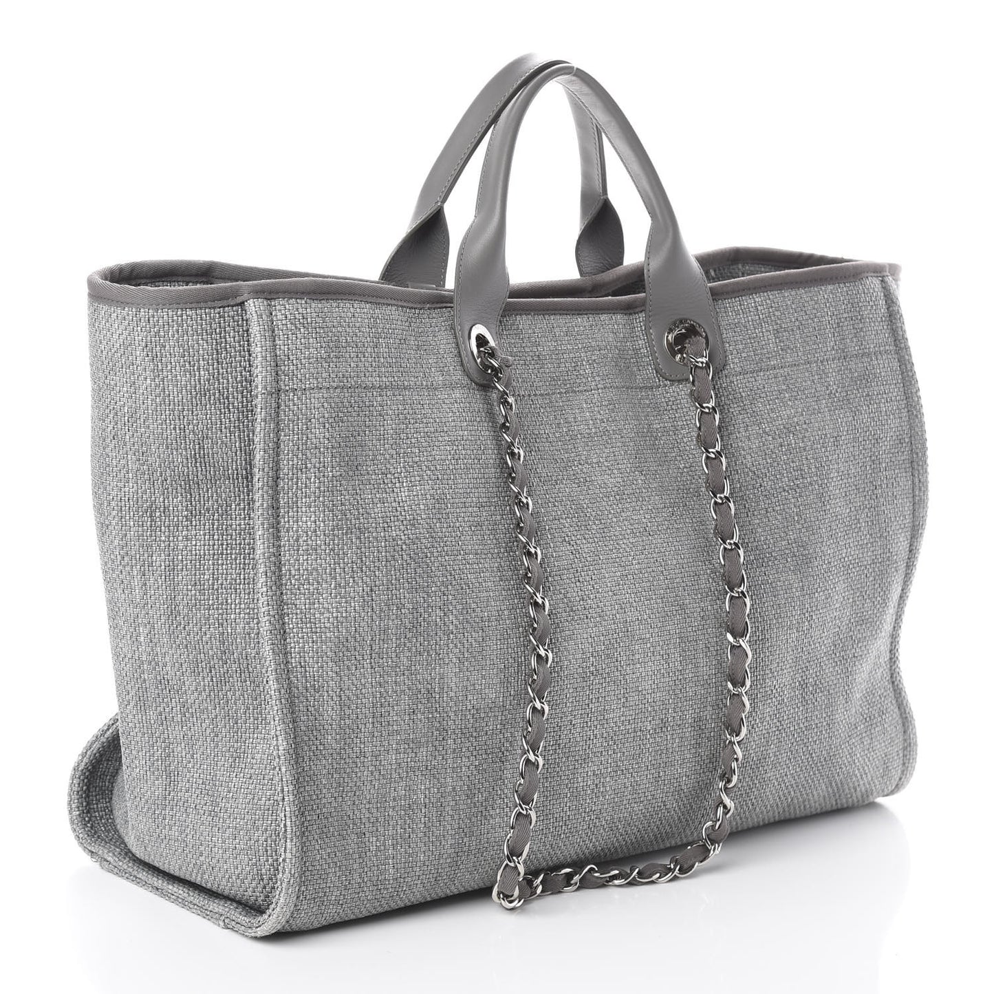 Woven Straw Raffia Medium Deauville Tote Grey