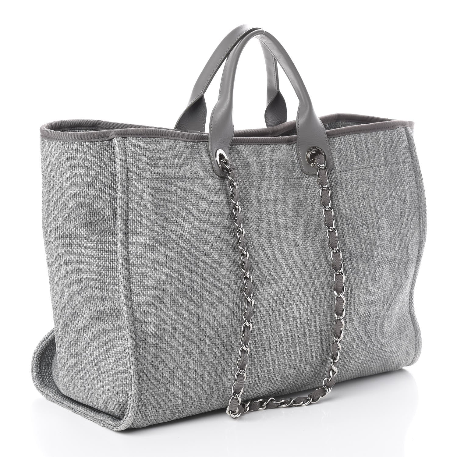 Chanel Woven Straw Raffia Medium Deauville Tote Grey 2 of 9