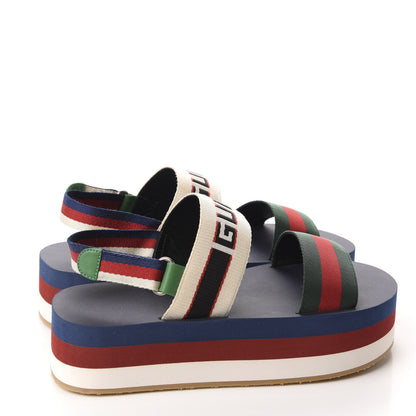Gucci Nylon Stripe Logo Sylvie Web Platform Slingback Sandals 37 Green Red Ecru 4 of 9