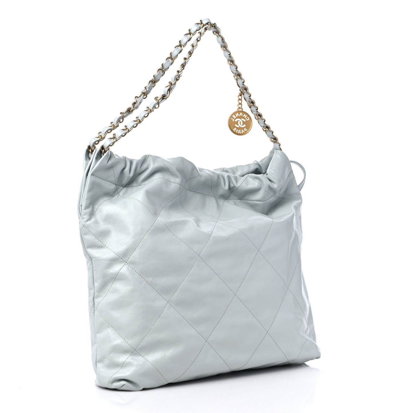 Shiny Calfskin Quilted Chanel 22 Light Blue