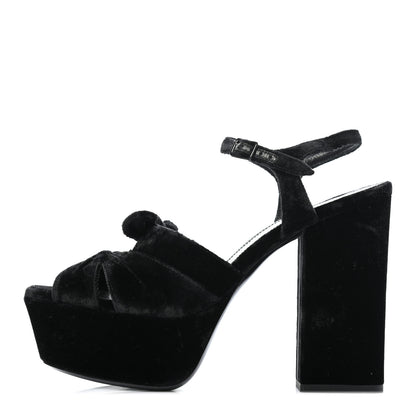 Saint Laurent Crushed Velvet Farrah Platform Sandals 36.5 Black 1 of 11
