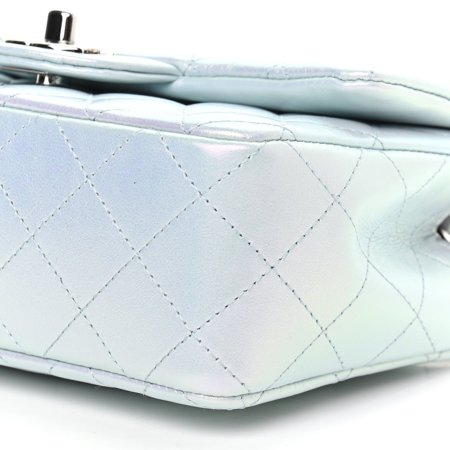 Iridescent Calfskin Quilted Mini Rectangular Flap Light Blue