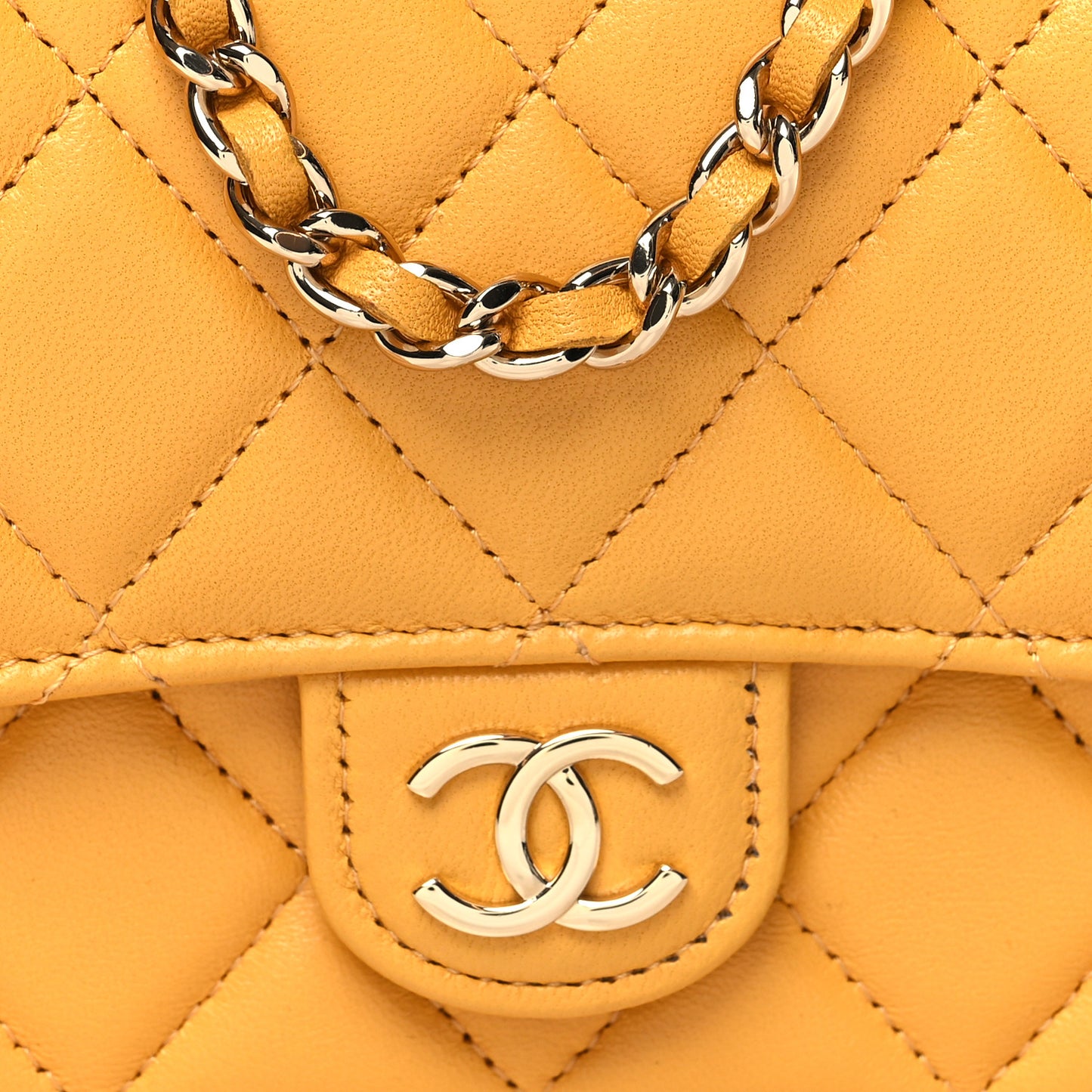 Lambskin Quilted Flap Phone Holder With Chain Yellow
