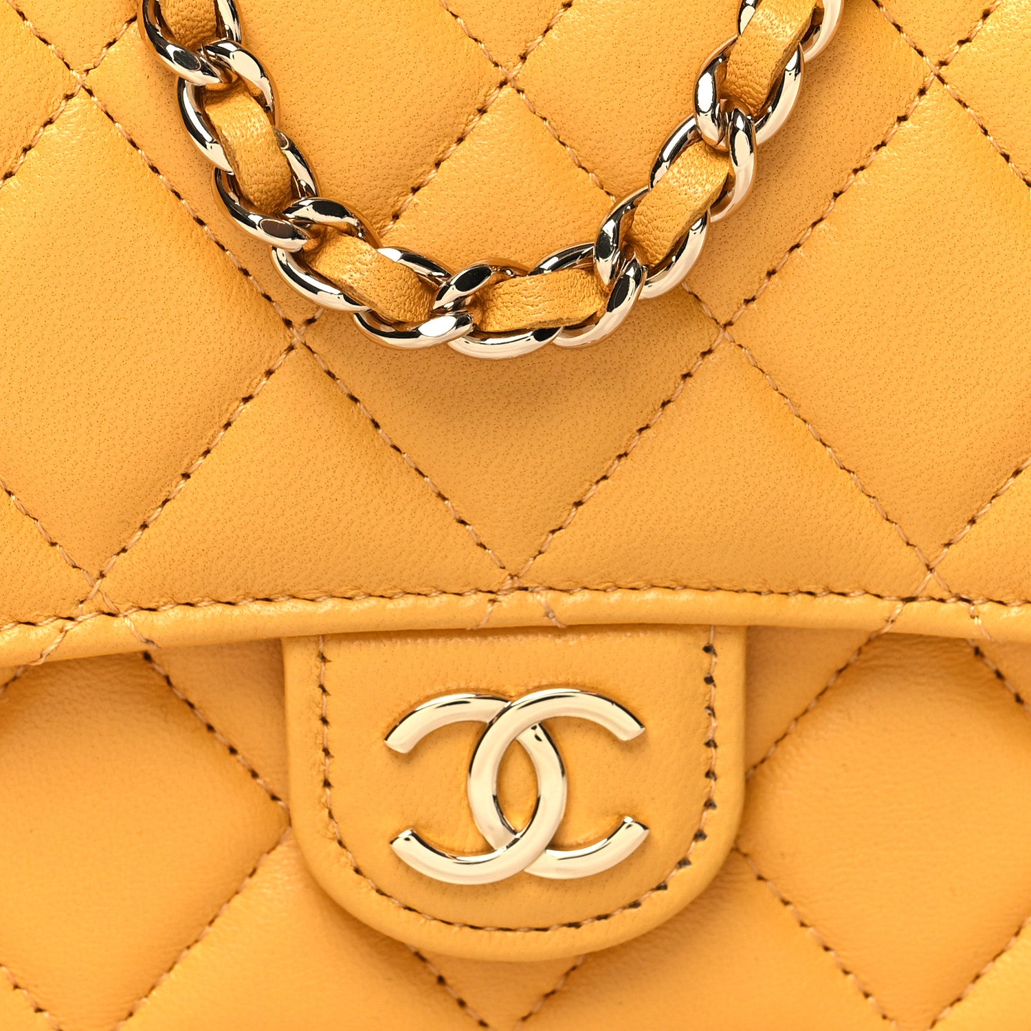 Chanel Lambskin Quilted Flap Phone Holder With Chain Yellow 9 of 14