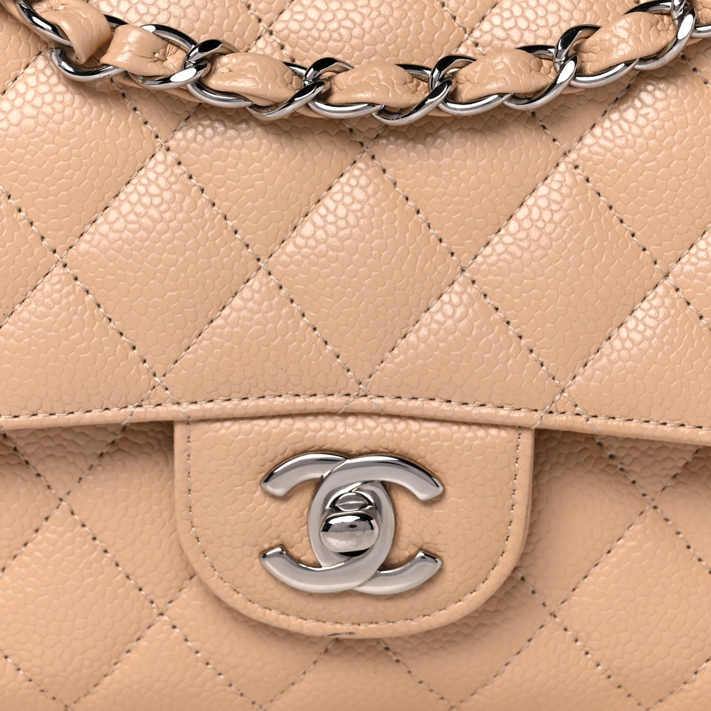 Caviar Quilted Medium Double Flap Light Beige