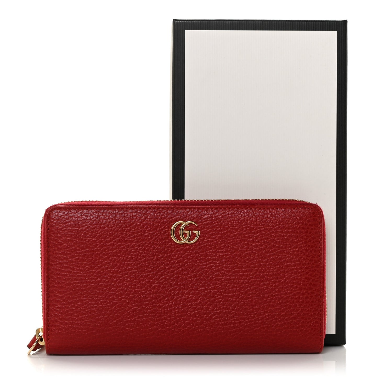 Dollar Calfskin GG Marmont Zip Around Wallet Hibiscus Red