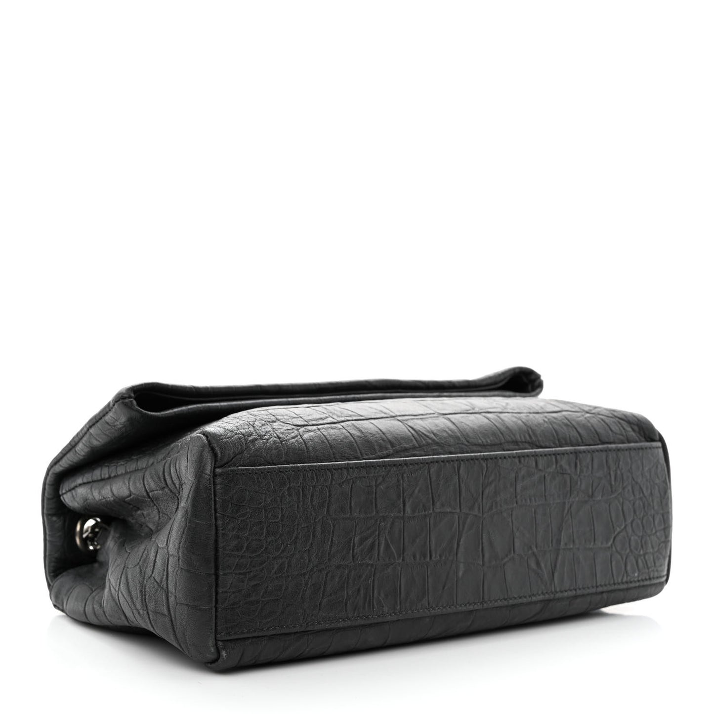 Calfskin Crocodile Embossed Medium West Hollywood Monogram Fold-Over Black