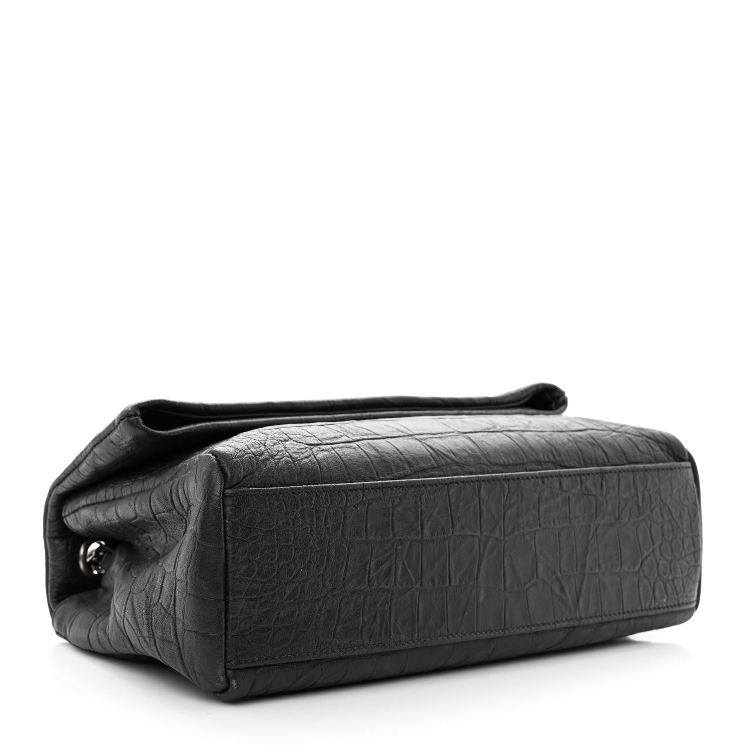 Saint Laurent Calfskin Crocodile Embossed Medium West Hollywood Monogram Fold-Over Black 4 of 12