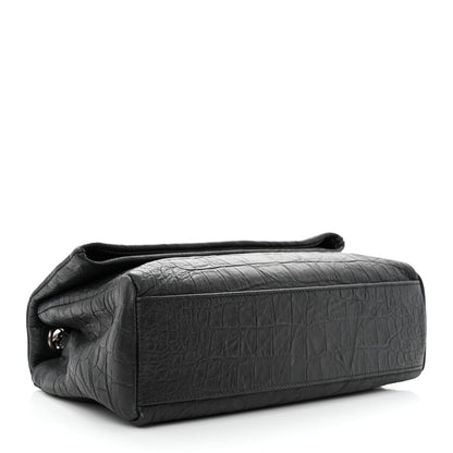 Saint Laurent Calfskin Crocodile Embossed Medium West Hollywood Monogram Fold-Over Black 4 of 12