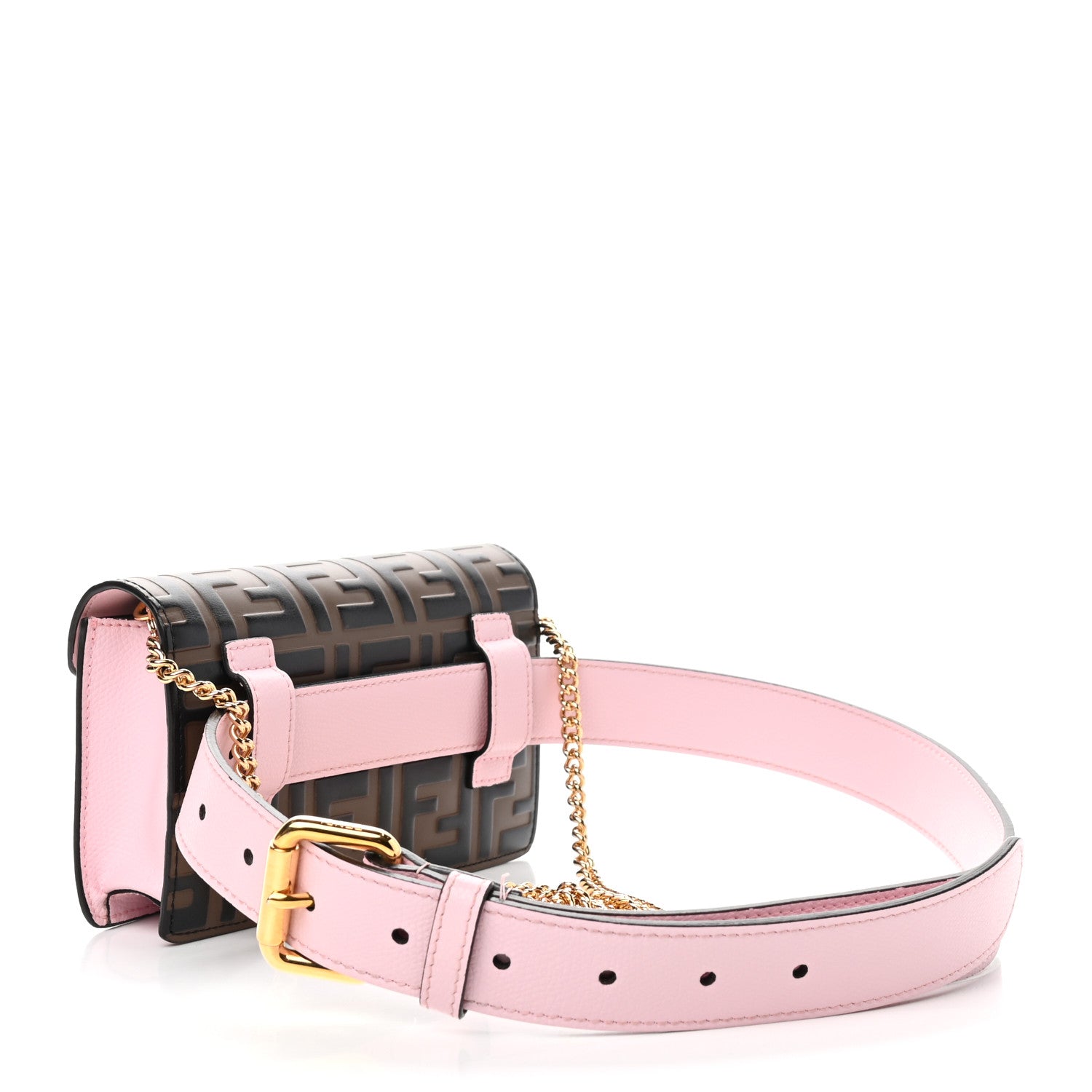Fendi Vitello Cruise F is Fendi Bi-Color FF 1974 Embossed Envelope Belt Bag Maya Black Peonia 4 of 8