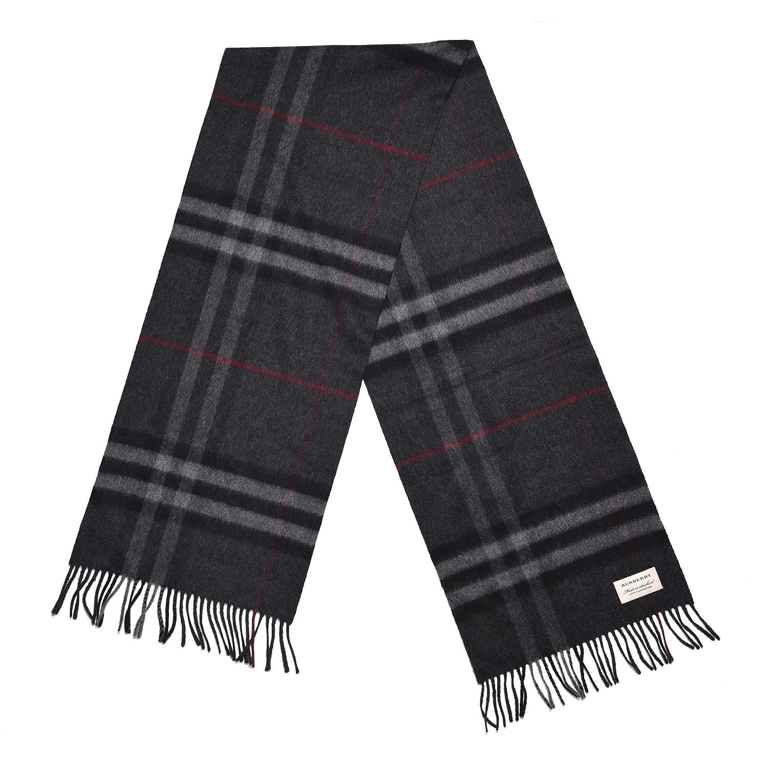 Burberry Cashmere Classic Check Fringe Scarf Charcoal 3 of 6