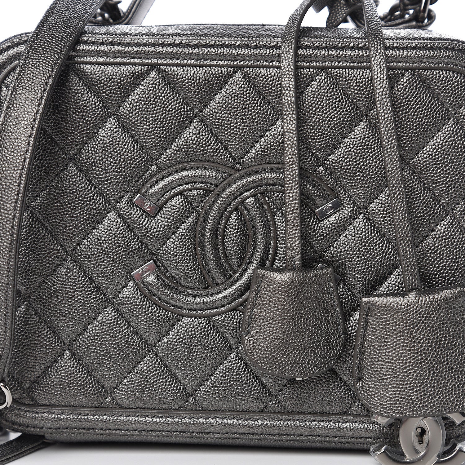 Chanel Metallic Caviar Quilted Medium CC Filigree Vanity Case Dark Silver 9 of 10