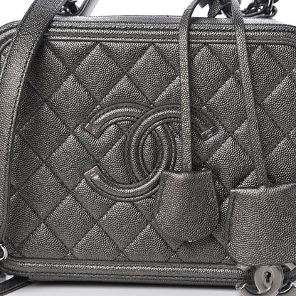 Chanel Metallic Caviar Quilted Medium CC Filigree Vanity Case Dark Silver 9 of 10