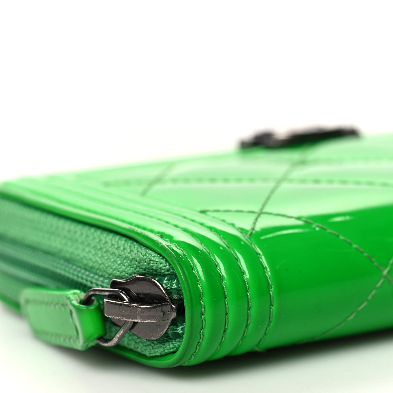 Chanel Patent Quilted Small Boy Zip Around Wallet Green 10 of 16