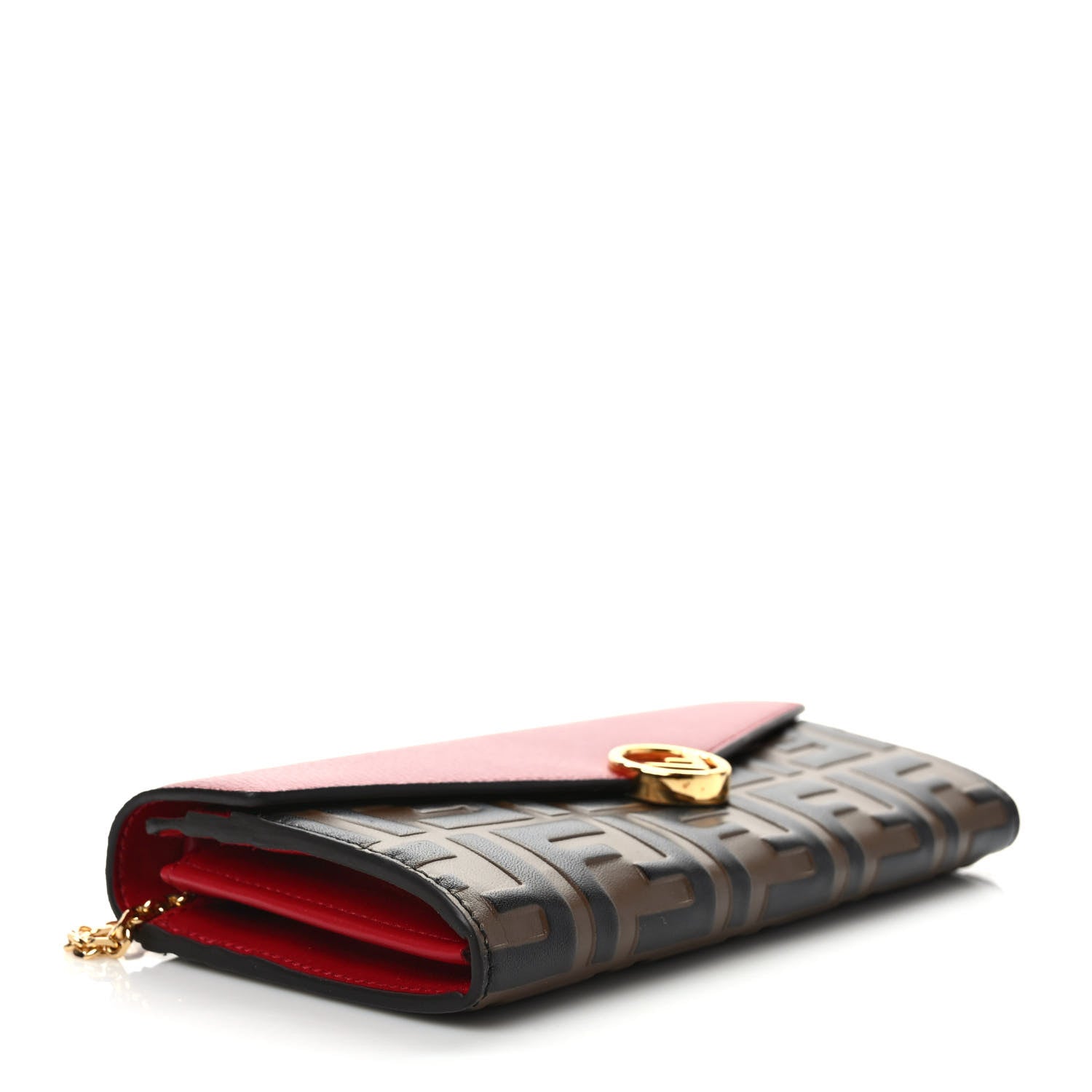 Fendi Vitello Cruise F is Fendi Bi-Color FF 1974 Embossed Continental Envelope Wallet On Chain Maya Black Fragola 4 of 10