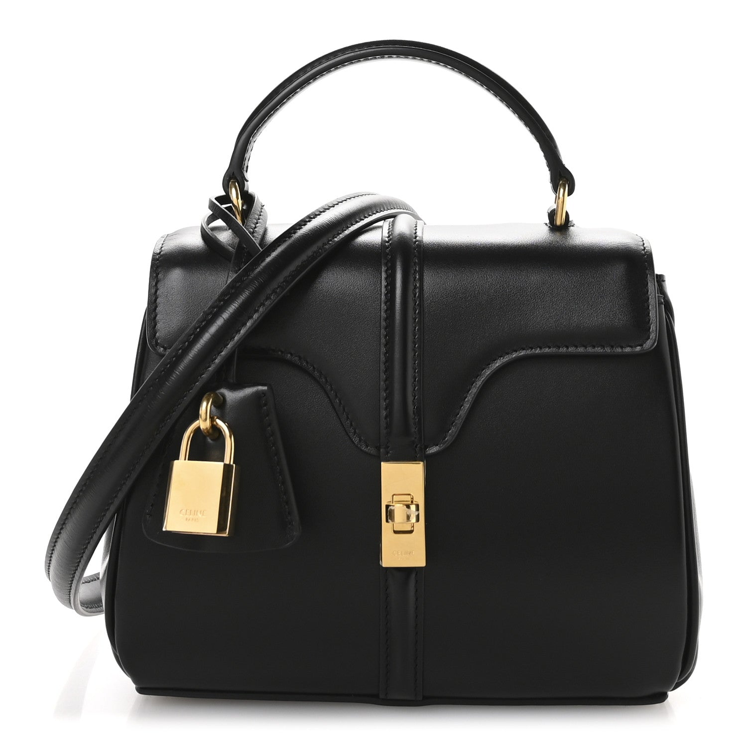 Celine Satinated Calfskin Mini 16 Top Handle Bag Black 1 of 12