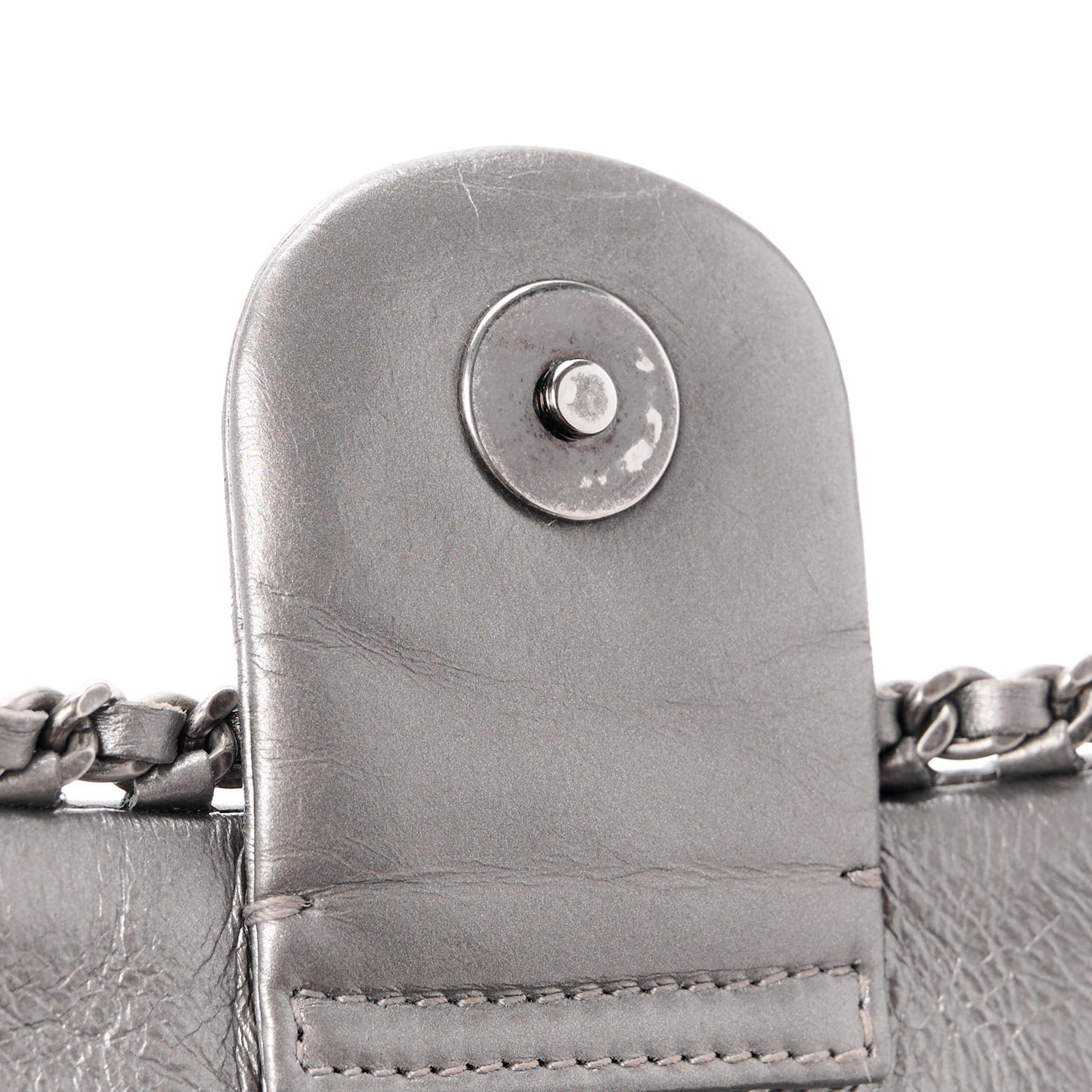 Metallic Calfskin Mini Chain Me Flap Silver