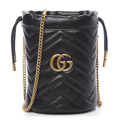 Gucci Calfskin Matelasse Mini GG Marmont 2.0 Bucket Bag Black 1 of 11