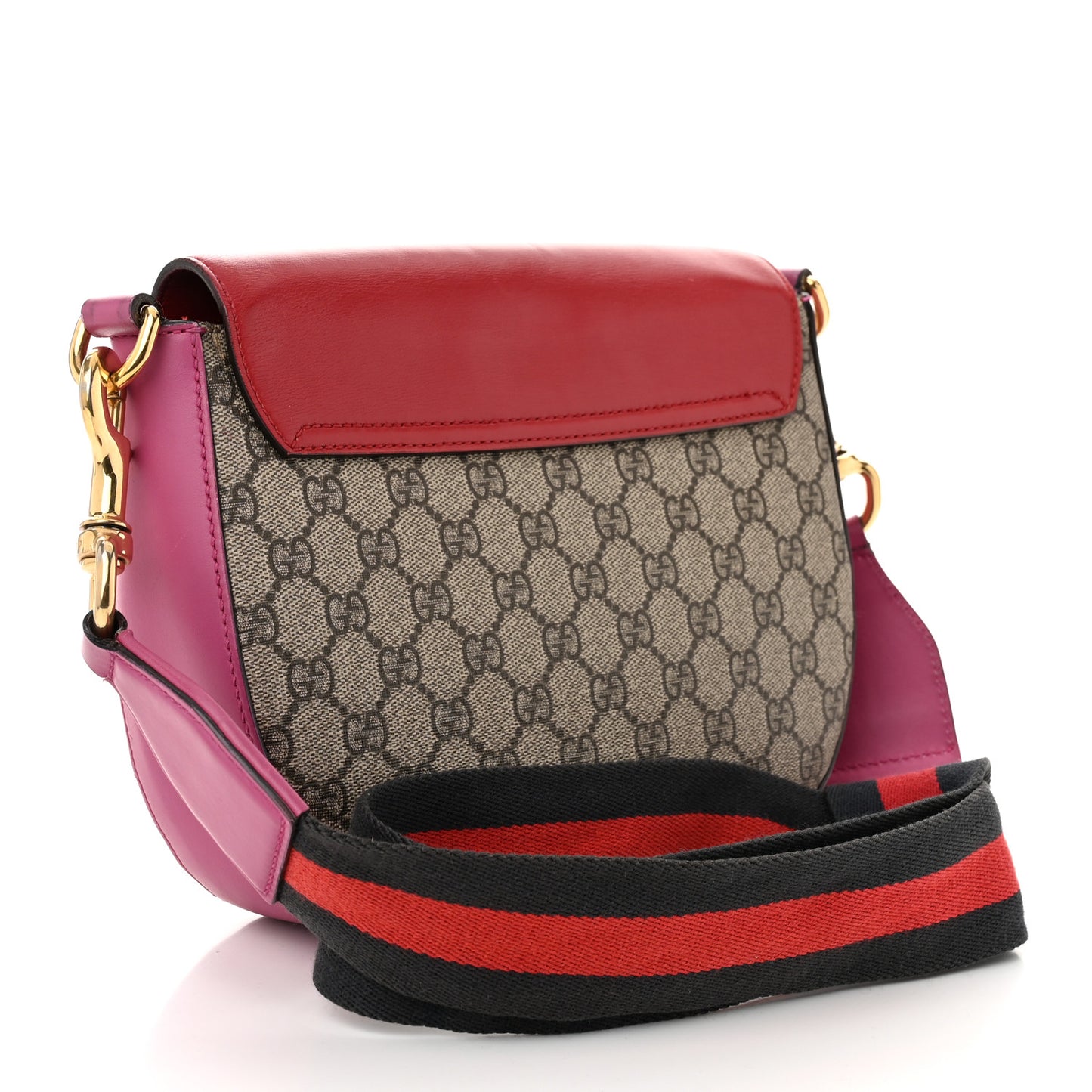 GG Supreme Monogram Calfskin Web Medium Padlock Messenger Shoulder Bag Beige Hibiscus Red New Rosette