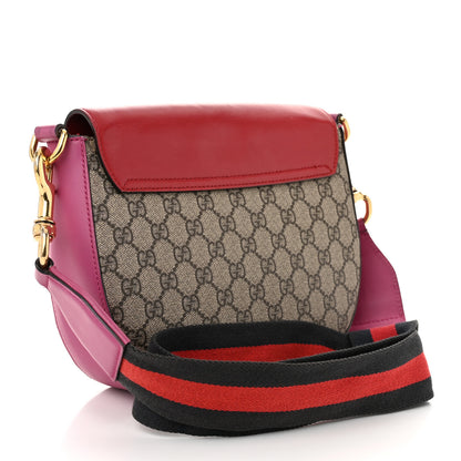 Gucci GG Supreme Monogram Calfskin Web Medium Padlock Messenger Shoulder Bag Beige Hibiscus Red New Rosette 3 of 12