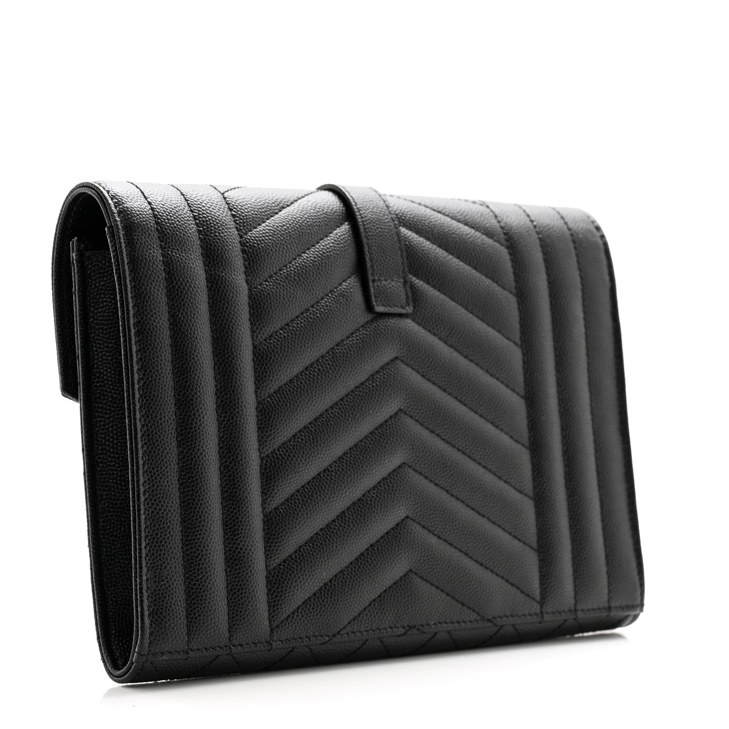 Saint Laurent Grain De Poudre Textured Mixed Matelasse Triquilt Monogram Clutch Black 3 of 10