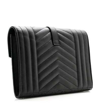 Saint Laurent Grain De Poudre Textured Mixed Matelasse Triquilt Monogram Clutch Black 3 of 10