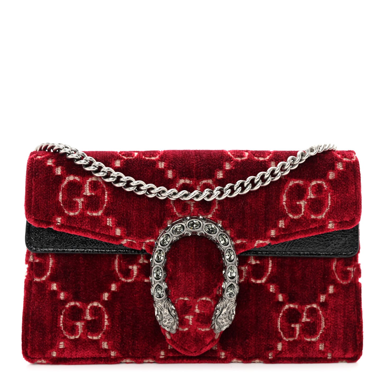 Velvet GG Monogram Super Mini Dionysus Shoulder Bag Red Cipria Black