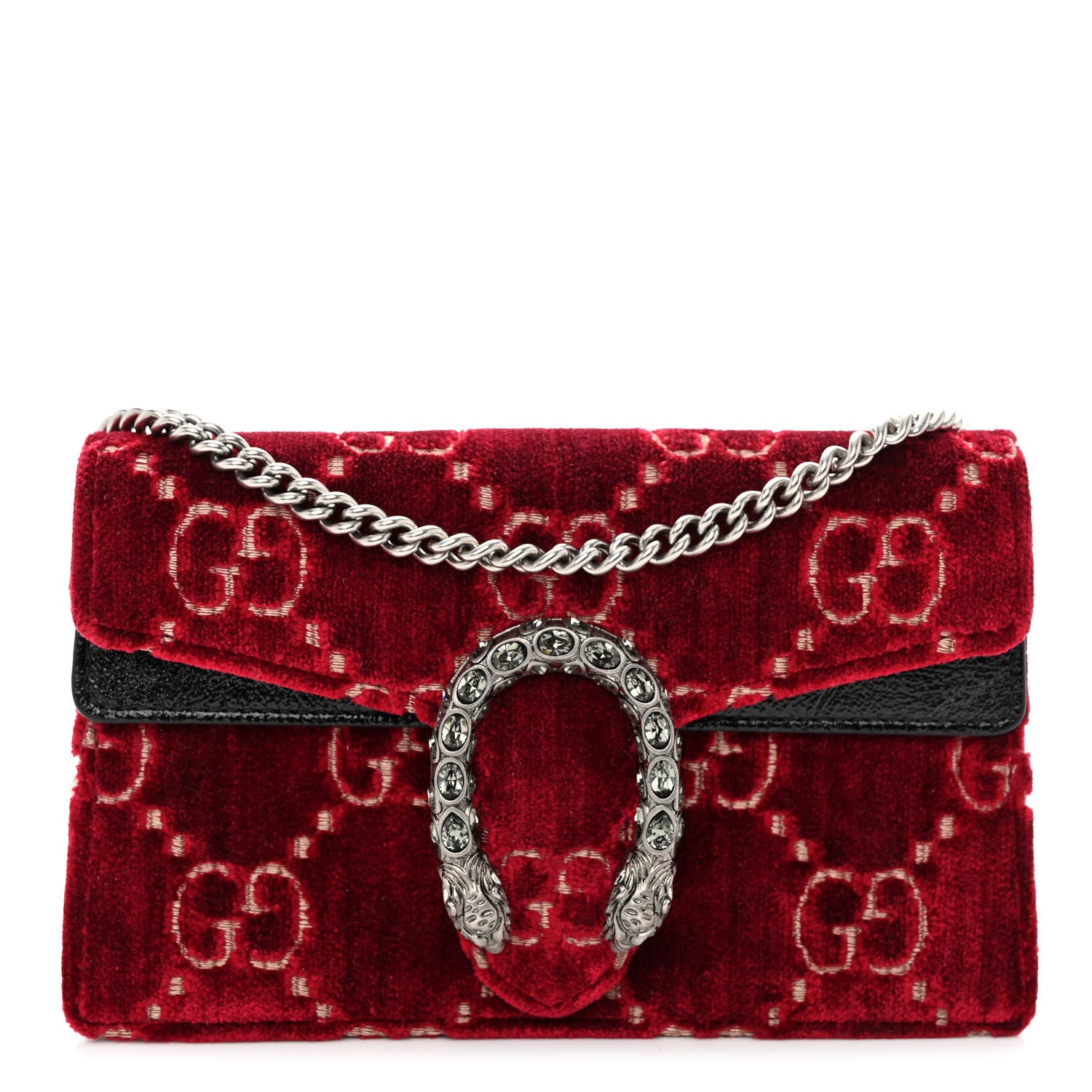 Gucci Velvet GG Monogram Super Mini Dionysus Shoulder Bag Red Cipria Black 1 of 12