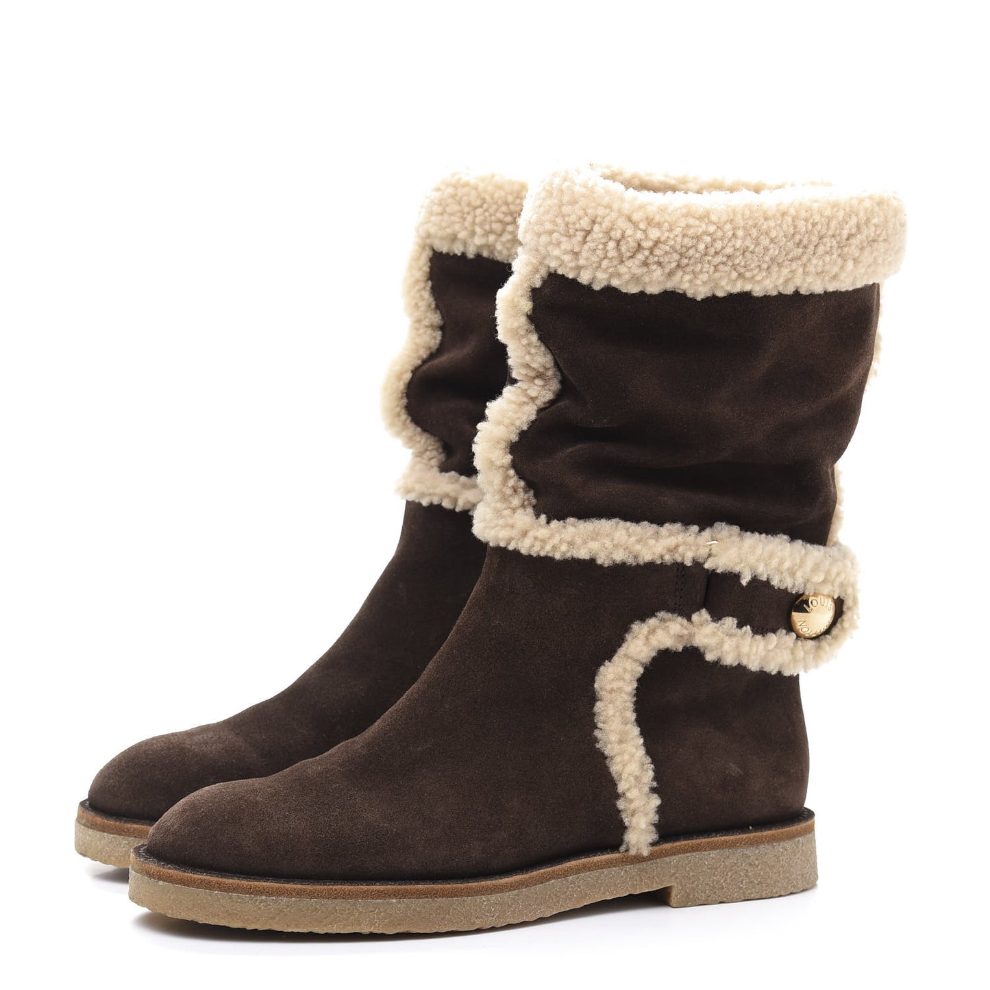 Suede Shearling Snowy Flat Half Boots 38 Marron