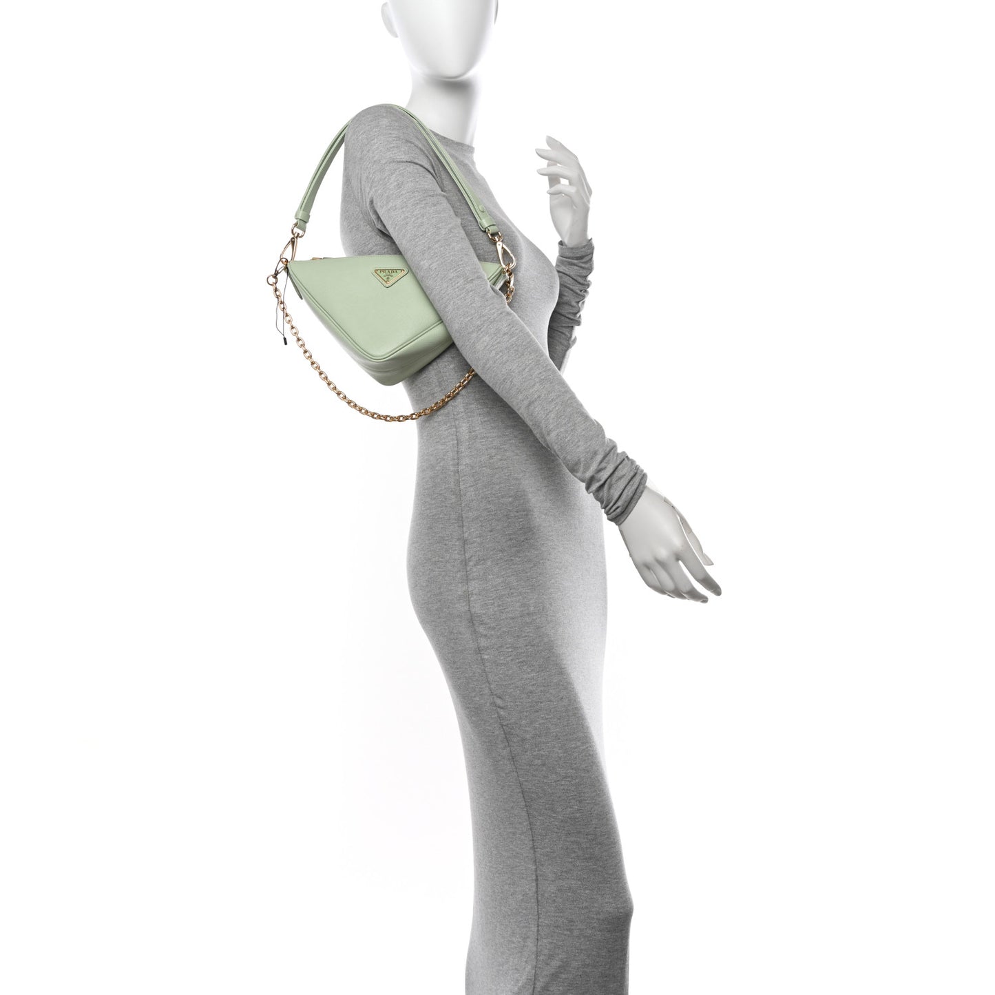 Saffiano Lux Triangle Logo Embossed Mini Triangle Bag Acqua