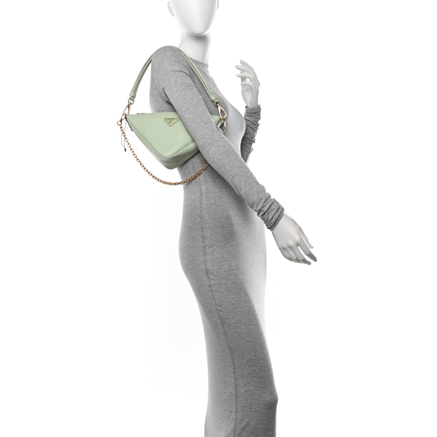 Prada Saffiano Lux Triangle Logo Embossed Mini Triangle Bag Acqua 2 of 9