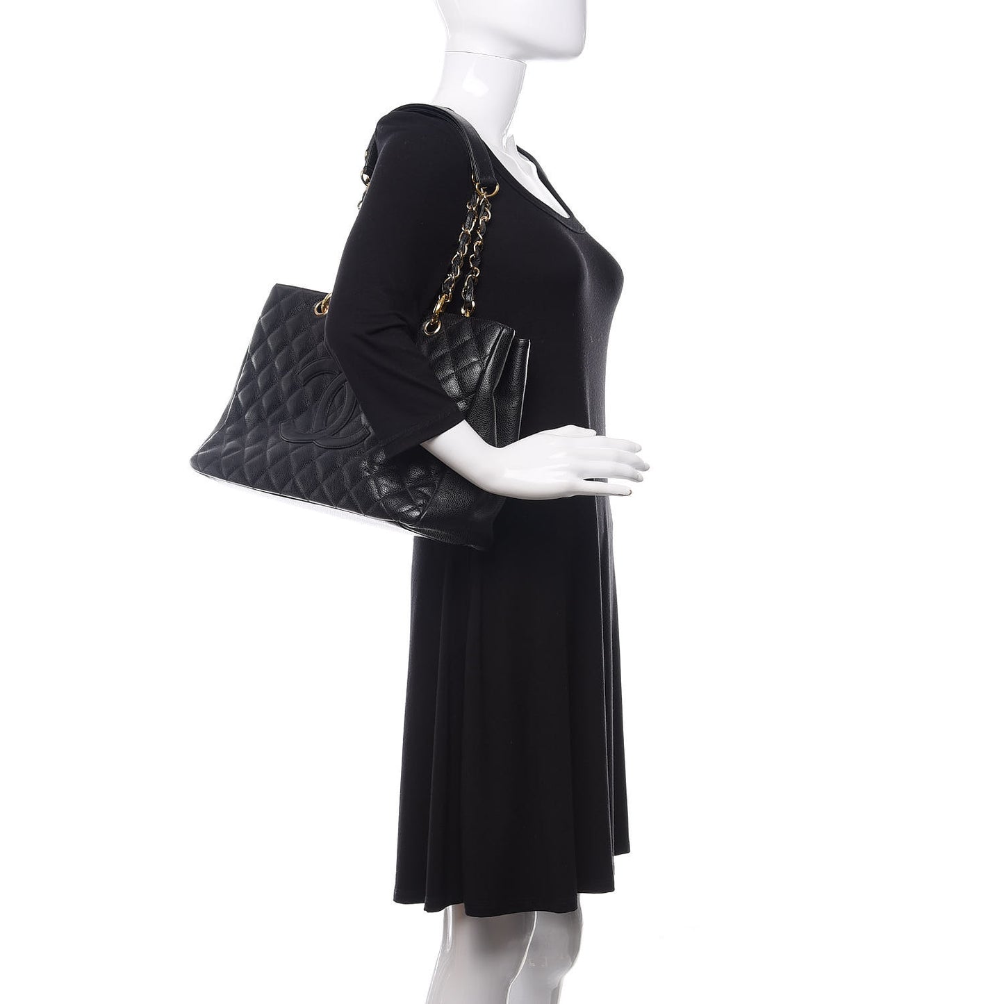 Caviar Quilted Grand Shopping Tote GST Black