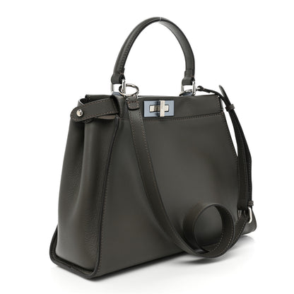 Fendi Vitello Seta Shiny Nappa Medium Peekaboo Iconic Satchel Carbone Grigio Polvere 3 of 12