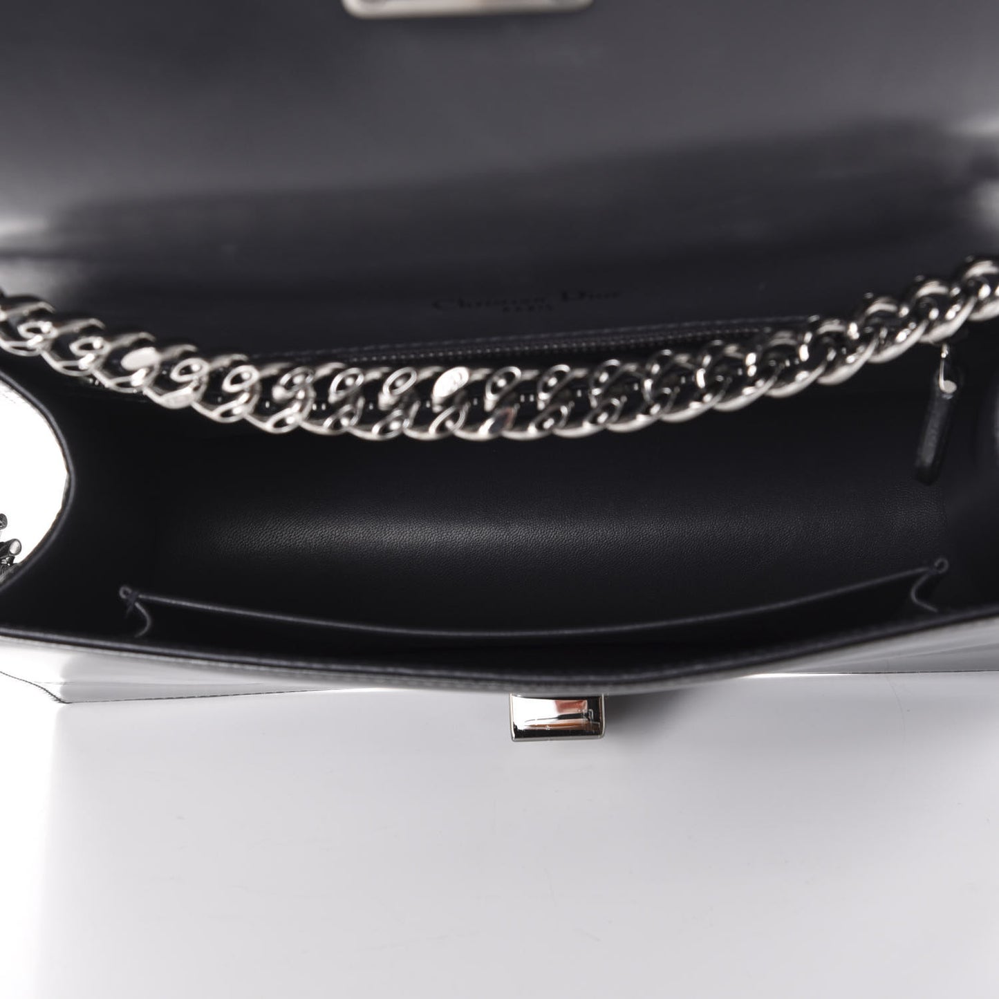 Metallic Patent Micro-Cannage Medium Diorama Flap Bag Silver