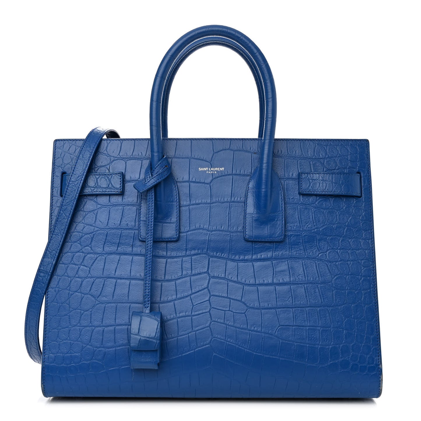 Calfskin Crocodile Embossed Small Sac de Jour Royal Blue