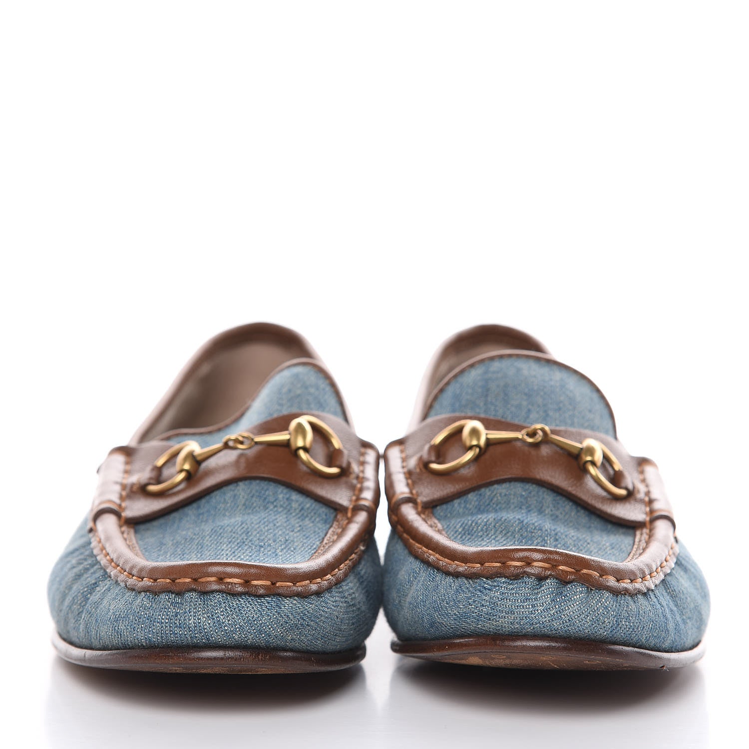 Gucci Denim Womens 1953 Horsebit Loafers 39 Brown Blue 2 of 8