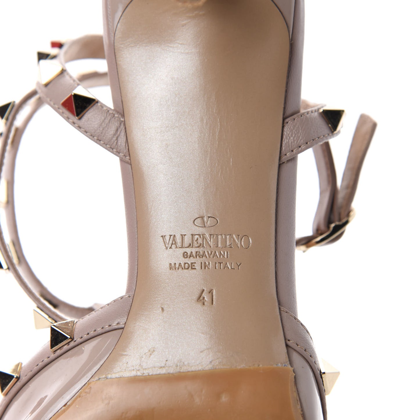 Patent Nappa Rockstud Ankle Strap 65mm Pumps 41 Poudre