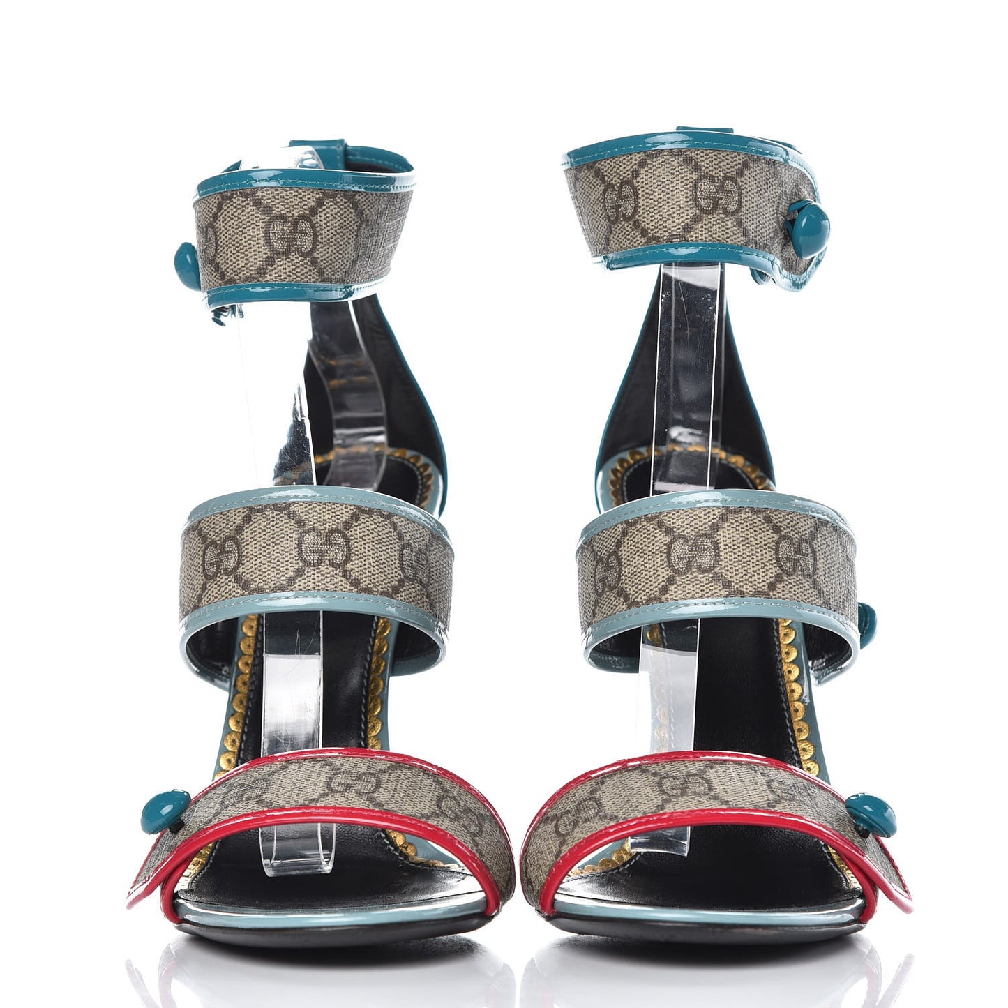 GG Supreme Monogram Patent Harleth Sandals 40 Beige Ebony Pink Fucsia Cyan