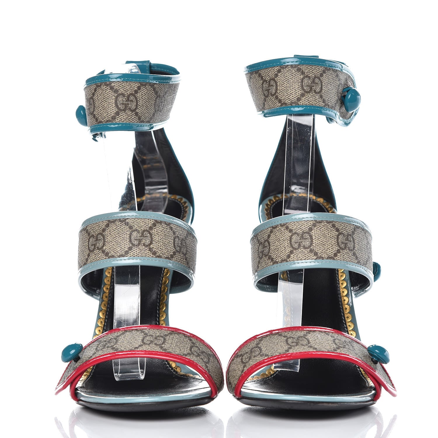 Gucci GG Supreme Monogram Patent Harleth Sandals 40 Beige Ebony Pink Fucsia Cyan 2 of 12