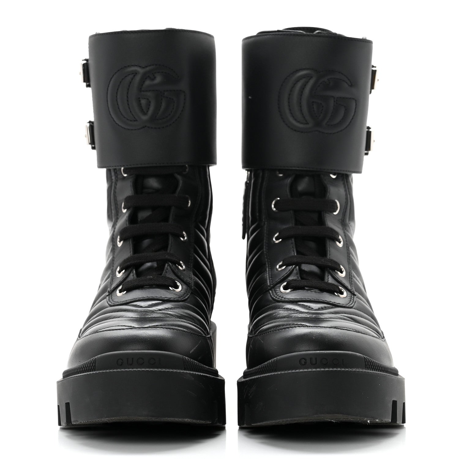 Gucci Nappa Frances GG Matelasse Platform Combat Boots 38 Black 2 of 9