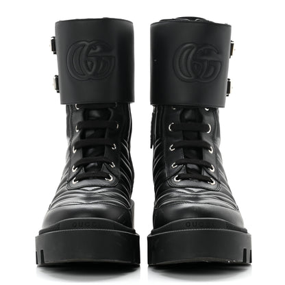 Gucci Nappa Frances GG Matelasse Platform Combat Boots 38 Black 2 of 9